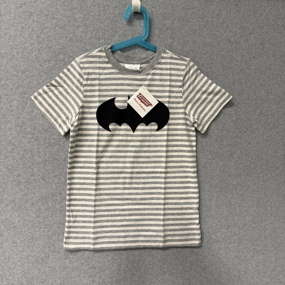 Hanna Andersson Batman Graphic Tee Gray White Stripe Kids Size 8 130cm NEW NWT
